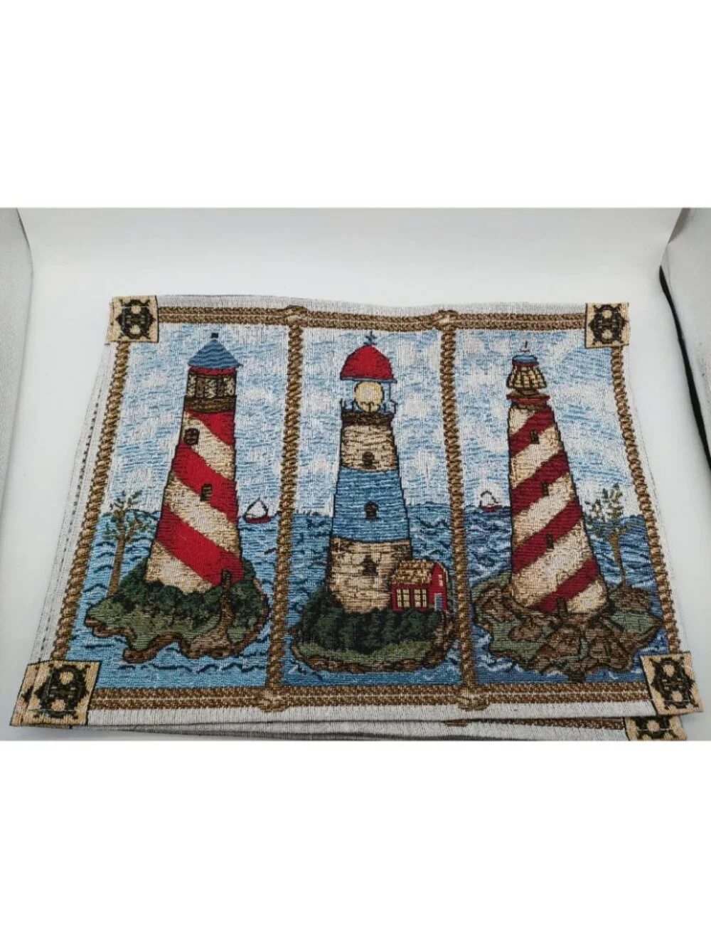 Lighthouses Tapestry Placemats 13”x 18” Blue Nautical Theme Set Of 4